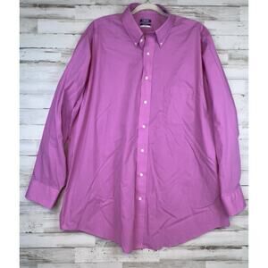 IZOD Mens Dress Shirt Size 18 34/35 Big Fit Button Down Pink Check EUC